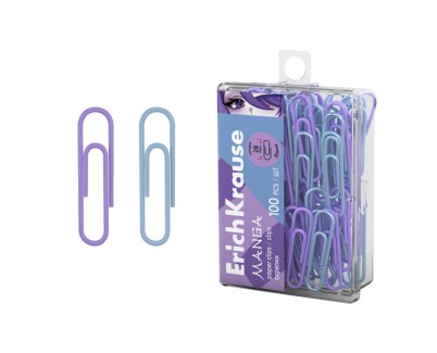 ErichKrause Manga Pack de 100 Clips Recubiertos - 28mm - Caja de Plastico - Colores Surtidos