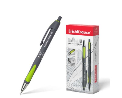 Erichkrause Megapolis Concept Portaminas 0.5mm HB - Cuerpo Redondo con Clip - Zona de Agarre Ergonomica - Para Minas de 0.5mm - Color Gris/Verde Neon