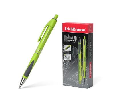 Erichkrause Megapolis Concept Portaminas 0.7mm HB - Cuerpo Redondo con Clip - Zona de Agarre Ergonomica - Para Minas de 0.7mm - Color Verde Neon/Gris