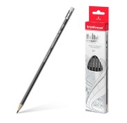 Erichkrause Megapolis HB - Lapiz de Grafito Triangular con Goma de Borrar - Madera Seleccionada - Dureza HB - Resistente al Impacto - Facil Afilado - No Araña El Papel - Borrador de Dureza Media - Caucho Termoplastico Hipoalergenico - Color Negro