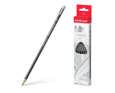 Erichkrause Megapolis HB - Lapiz de Grafito Triangular con Goma de Borrar - Madera Seleccionada - Dureza HB - Resistente al Impacto - Facil Afilado - No Ara&ntilde;a El Papel - Borrador de Dureza Media - Caucho Termoplastico Hipoalergenico - Color Negro