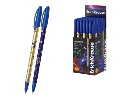 ErichKrause Neo Stick Galactic Boligrafo con Capuchon - Modelos Surtidos - Trazo 0.26mm - Tinta de Baja Viscosidad - Tapa Ventilada - Color Azul