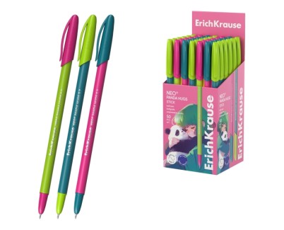 ErichKrause Neo Stick Panda Hugs Boligrafo con Capuchon - Modelos Surtidos - Trazo 0.26mm - Tinta de Baja Viscosidad - Tapa Ventilada - Color Azul