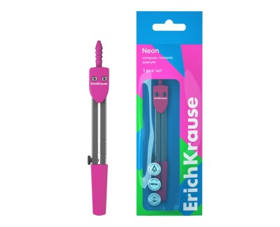 ErichKrause Neon Compas Escolar - Cuerpo Metalico - 120mm de Longitud - Radio Maximo de 180mm - Bolsa de Polietileno - Color Rosa