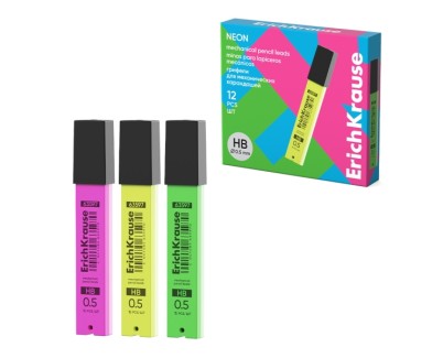 ErichKrause Neon Minas de Repuesto para Portaminas - 15 Unidades por Envase - 0.5mm en Grado HB - Colores Surtidos