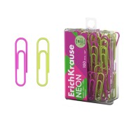 ErichKrause Neon Pack de 100 Clips Recubiertos - 28mm - Caja de Plastico - Colores Surtidos