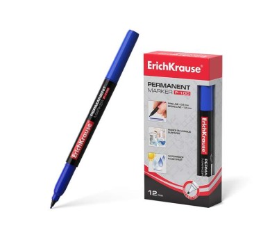 Erichkrause P-100 Marcador Permanente - Punta Fina - Trazo de 0.5 a 1.2mm - Resistente al Agua y a los Rayos UV - Color Azul