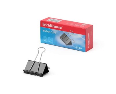 Erichkrause Pack de 12 Pinzas para Papeles 32mm - Capacidad hasta 145 Hojas - Resistente a la Corrosion - Alta Resistencia - Color Negro