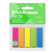 ErichKrause Pack de 5 Blocs de 25 Marcadores de Pagina de Plastico 12x45mm - Colores Amarillo, Azul, Naranja, Verde y Rosa Neon