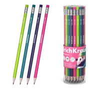ErichKrause Panda Hugs Lapiz de Grafito con Goma de Borrar - Mina HB - Cuerpo Redondo - Agarre Ergonomico - Colores Surtidos
