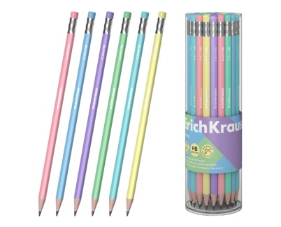 ErichKrause Pastel Lapiz de Grafito con Goma de Borrar - Mina HB - Cuerpo Triangular - Agarre Ergonomico - Colores Surtidos