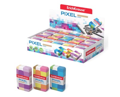 Erichkrause Pixel Goma de Borrar Suave de Forma Clasica - Fabricada de Caucho Termoplastico - Sin PVC - Colores Surtidos