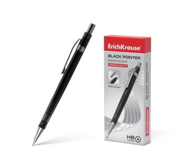 Erichkrause Portaminas Black Pointer 05 mm - Estilo Clasico con Detalles de Metal - Boquilla Retractil - Dureza HB - Minas de 05 mm - Color Negro
