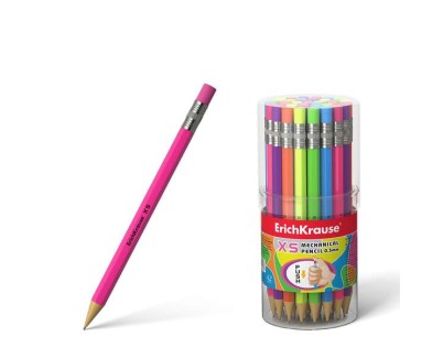 Erichkrause Portaminas Xs 05 mm - Mini-Lapiz Mecanico Hexagonal - Carcasa y Borrador en Colores Neon Brillantes - Dureza HB - Minas de 05 mm de Diametro (Color Neon)