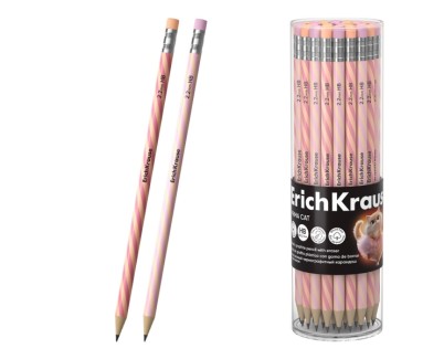 ErichKrause Prima Cat Lapiz de Grafito con Goma de Borrar - Mina HB - Cuerpo Redondo - Plastico - Agarre Ergonomico - Colores Surtidos