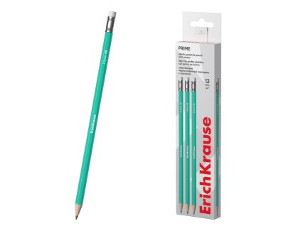 ErichKrause Prime Lapiz de Grafito con Goma de Borrar - Mina HB de 2.2mm - Cuerpo Hexagonal - Plastico - Agarre Ergonomico - Color Turquesa