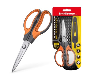 ErichKrause Protector Tijeras de Acero Inoxidable 16.5cm - Funda Protectora - Color Gris/Naranja