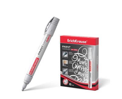 Erichkrause PT-350 Marcador de Pintura - Punta en Forma de Bala - Trazo de 1.5-2.5mm - Sistema de Suministro de Tinta de Valvula - Cuerpo de Aluminio Resistente - Color Blanco