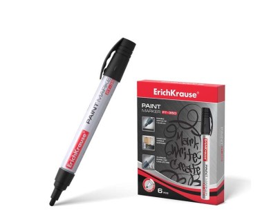 Erichkrause PT-350 Marcador de Pintura - Punta en Forma de Bala - Trazo de 1.5-2.5mm - Sistema de Suministro de Tinta de Valvula - Cuerpo de Aluminio Resistente - Color Negro