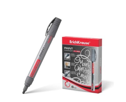 Erichkrause PT-350 Marcador de Pintura - Punta en Forma de Bala - Trazo de 1.5-2.5mm - Sistema de Suministro de Tinta de Valvula - Cuerpo de Aluminio Resistente - Color Plata