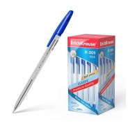 Erichkrause R-301 Boligrafo de Bola Punta 1.0mm - Trazo 0.5mm - Tinta de Secado Rapido - Cuerpo Transparente - Capuchon Ventilado - Color Azul