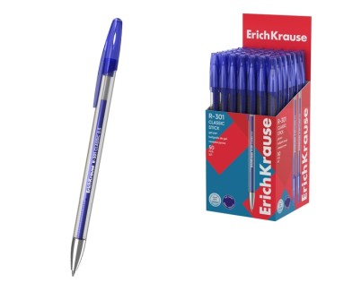 ErichKrause R-301 Gel Stick Classic Boligrafo con Capuchon - Punta de 0.5mm - Trazo 0.4mm - Tinta de Gel - Resistente al Agua - Secado Rapido - Color Azul