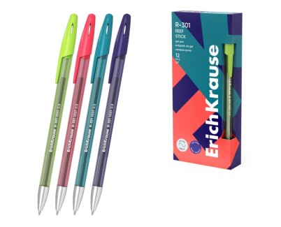 ErichKrause R-301 Gel Stick Reef Boligrafo con Capuchon - Modelos Surtidos - Trazo 0.4mm - Tinta de Gel - Resistente al Agua - Secado Rapido - Tapa Ventilada - Color Azul