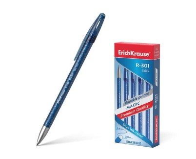 Erichkrause R-301 Magic Gel Boligrafo Borrable - Tinta Gel - Punta de 0.5mm - Trazo de 0.4mm - Cuerpo Semitransparente con Efecto Brillante - Color Azul