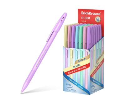 Erichkrause R-301 Pastel Boligrafo Punta de Bola 0.7mm - Trazo 0.35mm - Cuerpo Hexagonal Opaco en Colores Pastel - Tinta de Secado Rapido - Color Tinta Azul