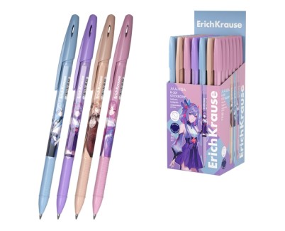 ErichKrause R-301 Stick and Grip Manga Boligrafo con Capuchon - Modelos Surtidos - Trazo 0.35mm - Zona de Agarre de Goma - Tinta de Secado Rapido - Tapa Ventilada - Color Azul