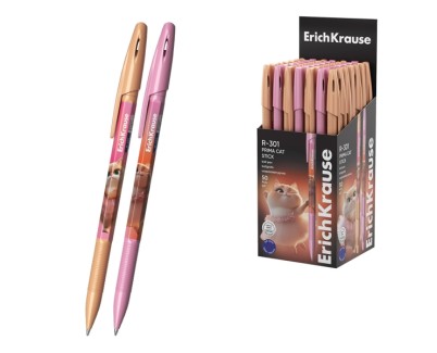 ErichKrause R-301 Stick Prima Cat Boligrafo con Capuchon - Modelos Surtidos - Trazo 0.35mm - Tinta de Secado Rapido - Tapa Ventilada - Color Azul