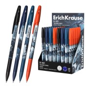 ErichKrause R-301 Stick Techno Dino Expositor con 48 Boligrafos con Capuchon - Modelos Surtidos - Trazo 0.35mm - Tinta de Secado Rapido - Tapa Ventilada - Color Azul