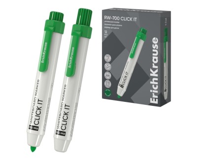 ErichKrause RW-700 Click it Rotulador para Pizarra Blanca - Sistema Retractil - Punta Conica - Trazo de 2.0mm - Tinta a Base de Alcohol - No Toxico - Facil de Borrar - Secado Rapido - Color Verde