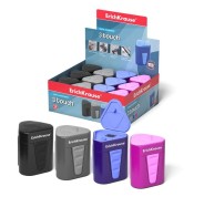 Erichkrause Sacapuntas de Plastico 3-Touch con Deposito y Tapa - Contenedor Grande para Virutas - Bordes de Goma Antideslizantes - Color Surtido