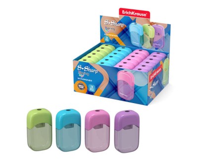 Erichkrause Sacapuntas S-Sharp con Contenedor - Dise&ntilde;o Ergonomico - Cuchilla de Acero Resistente - Color Surtido