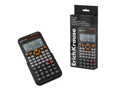 ErichKrause SC-222 Classic Calculadora Cientifica con Pantalla LCD de 10 Digitos - 240 Funciones Integradas - Alimentacion Solar y Bateria - Color Negro