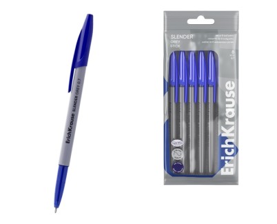 ErichKrause Slender Stick Grey Pack de 8 Boligrafos con Capuchon - Punta de Aguja 0.7mm - Cuerpo Opaco Gris - Trazo 0.26mm - Tinta de Baja Viscosidad - Tapa Ventilada - Color Azul