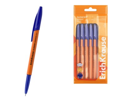 ErichKrause Slender Stick Orange Pack de 8 Boligrafos con Capuchon - Punta de Aguja 0.7mm - Cuerpo Opaco Naranja - Trazo 0.26mm - Tinta de Baja Viscosidad - Tapa Ventilada - Color Azul