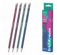 Erichkrause Sonata Lapiz de Grafito HB Triangular con Goma de Borrar - Facil Afilado - No Araña el Papel - Madera Seleccionada - Resistente al Impacto - Cuerpo de Colores Surtidos