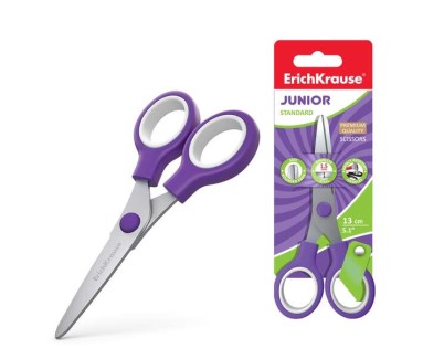 Erichkrause Standard Junior Tijeras de Acero Inoxidable 13cm - Extremos Redondeados - Resistente a la Corrosion - Mangos de Plastico Resistente - Colores Aleatorios