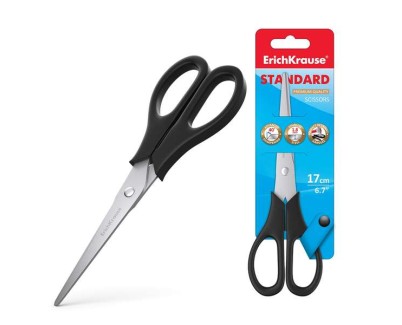 Erichkrause Standard Tijeras con Cuchillas de Acero Inoxidable 17cm - Afilado Doble Avanzado - Resistente a la Corrosion - Mangos de Plastico Resistente - Color Negro
