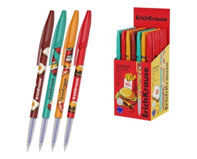 ErichKrause Stick Cheat Meal Boligrafo con Capuchon - Modelos Surtidos - Trazo 0.26mm - Tinta de Baja Viscosidad - Tapa Ventilada - Color Azul
