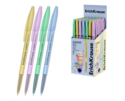 ErichKrause Stick Cheat Milky Boligrafo con Capuchon - Modelos Surtidos - Trazo 0.26mm - Tinta de Baja Viscosidad - Tapa Ventilada - Color Azul