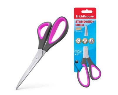 Erichkrause Tijeras Standard+ Ergo - Cuchillas de Acero Inoxidable - Afilado Doble Avanzado - Resistente a La Corrosion - Mangos Ergonomicos - Color Variado