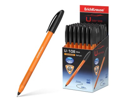 Erichkrause U-108 Boligrafo Clasico Orange - Punta de Bola 0.7mm - Trazo de 0.26mm - Tapa Ventilada - Cuerpo Opaco Naranja - Ultra Glide Technology - Color Negro