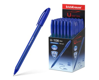Erichkrause U-108 Boligrafo Clasico - Punta de Bola 1.0mm - Trazo de 0.3mm - Tapa Ventilada - Cuerpo Translucido y Tintado - Ultra Glide Technology - Color Azul