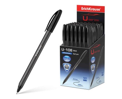 Erichkrause U-108 Boligrafo Clasico - Punta de Bola 1.0mm - Trazo de 0.3mm - Tapa Ventilada - Cuerpo Translucido y Tintado - Ultra Glide Technology - Color Negro