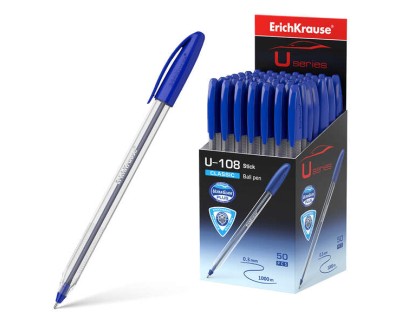 Erichkrause U-108 Boligrafo Clasico - Punta de Bola 1.0mm - Trazo de 0.3mm - Tapa Ventilada - Ultra Glide Technology - Color Azul