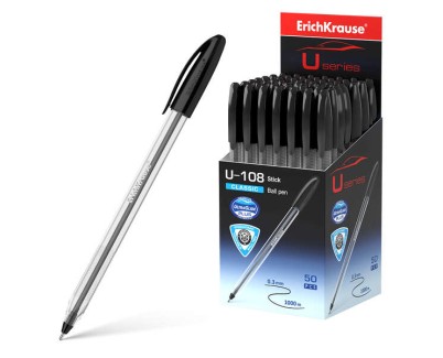 Erichkrause U-108 Boligrafo Clasico - Punta de Bola 1.0mm - Trazo de 0.3mm - Tapa Ventilada - Ultra Glide Technology - Color Negro