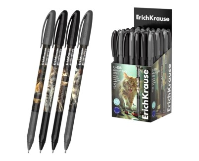 ErichKrause U-108 Stick Big City Cats Boligrafo con Capuchon - Modelos Surtidos - Trazo 0.3mm - Tinta de Baja Viscosidad - Tapa Ventilada - Color Azul